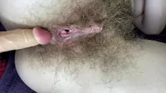 Play Hairy Babe Fucks Her Wet Pussy with a Big Dildo in an Intense Close-Up Sex Scene